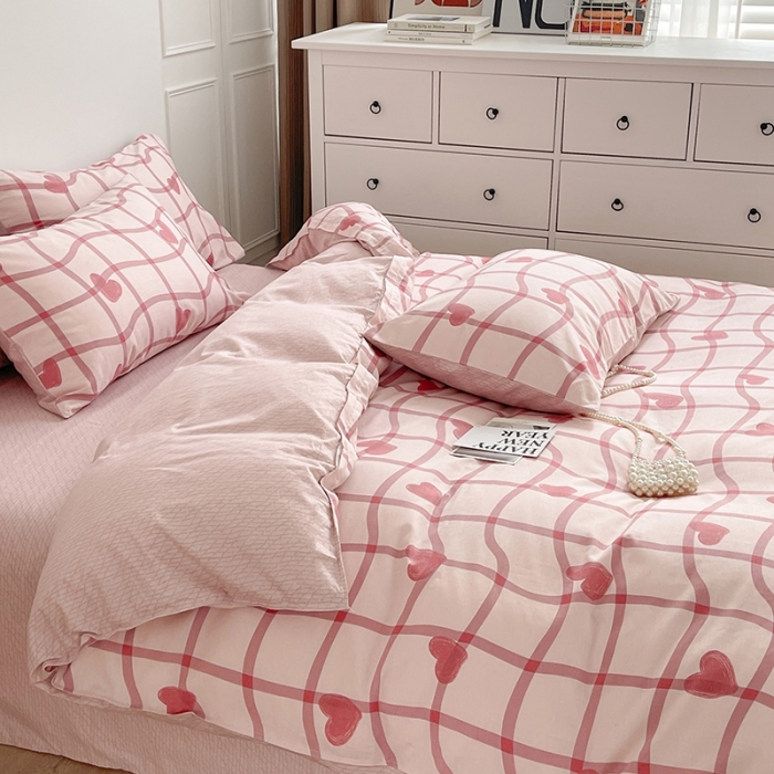 91家纺网 家纺一手货源 找家纺 呗旺鹿 2023新款13372舒适极简休闲风全棉纯棉印花四件套 心语