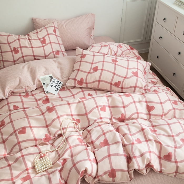 91家纺网 家纺一手货源 找家纺 呗旺鹿 2023新款13372舒适极简休闲风全棉纯棉印花四件套 心语