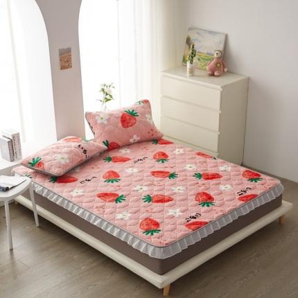 子鹏床垫 2022新款加绒加厚牛奶绒单品床笠系列-含花边 草莓粉