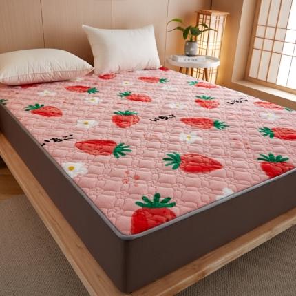 子鹏床垫 2022新款加绒加厚牛奶绒单品床笠系列-不含花边 草莓粉