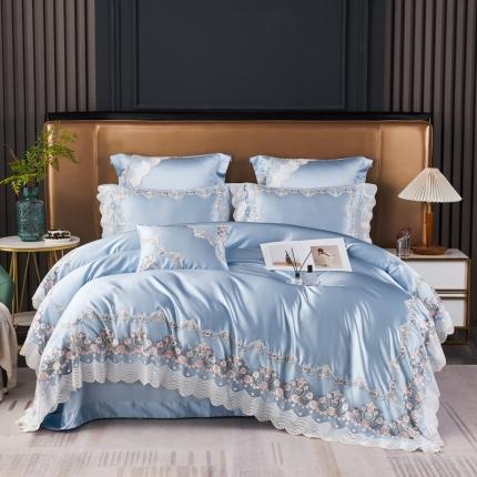 91家纺网 家纺一手货源 找家纺 缔缦 2023新款安娜系列高端居家轻奢真丝棉四件套 安娜-蓝