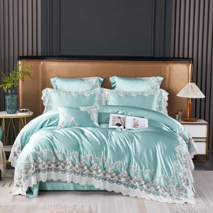 91家纺网 家纺一手货源 找家纺 缔缦 2023新款安娜系列高端居家轻奢真丝棉四件套 安娜-水绿