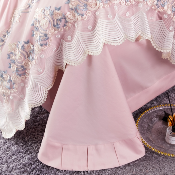 91家纺网 家纺一手货源 找家纺 缔缦 2023新款安娜系列高端居家轻奢真丝棉四件套 安娜-粉豆沙