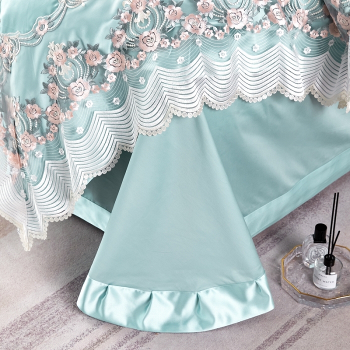 91家纺网 家纺一手货源 找家纺 缔缦 2023新款安娜系列高端居家轻奢真丝棉四件套 安娜-水绿