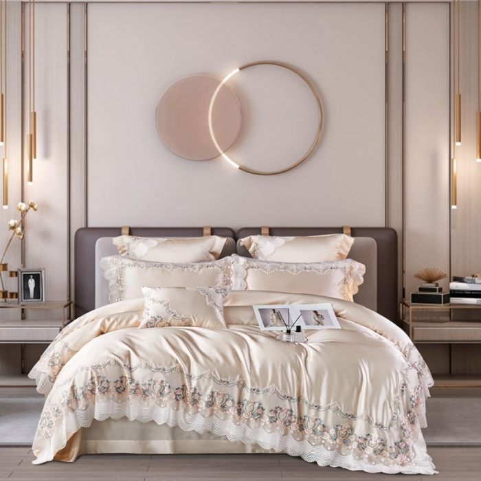 91家纺网 家纺一手货源 找家纺 缔缦 2023新款安娜系列高端居家轻奢真丝棉四件套 安娜-香槟