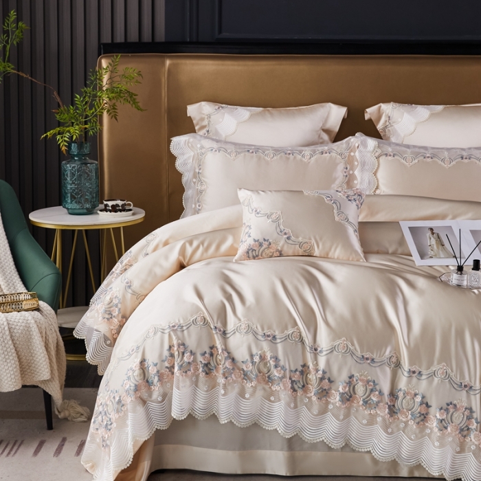 91家纺网 家纺一手货源 找家纺 缔缦 2023新款安娜系列高端居家轻奢真丝棉四件套 安娜-香槟