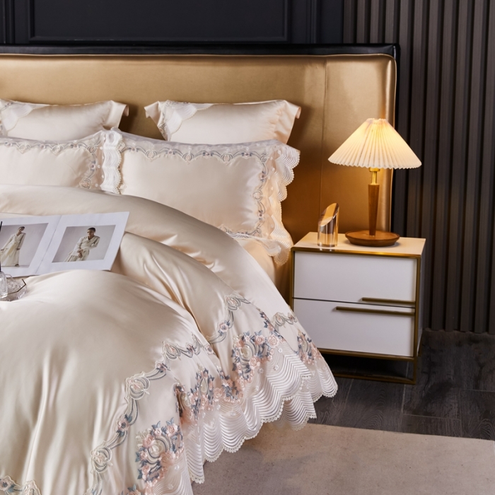 91家纺网 家纺一手货源 找家纺 缔缦 2023新款安娜系列高端居家轻奢真丝棉四件套 安娜-香槟