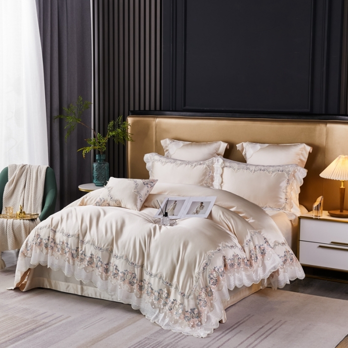 91家纺网 家纺一手货源 找家纺 缔缦 2023新款安娜系列高端居家轻奢真丝棉四件套 安娜-香槟