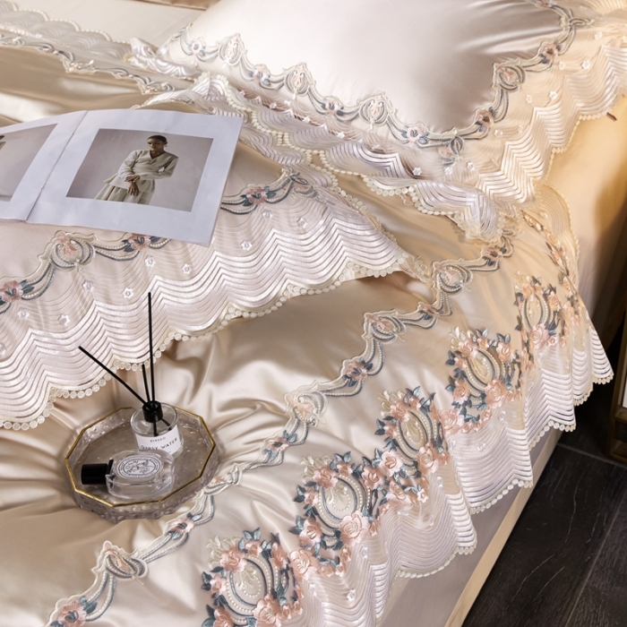 91家纺网 家纺一手货源 找家纺 缔缦 2023新款安娜系列高端居家轻奢真丝棉四件套 安娜-香槟