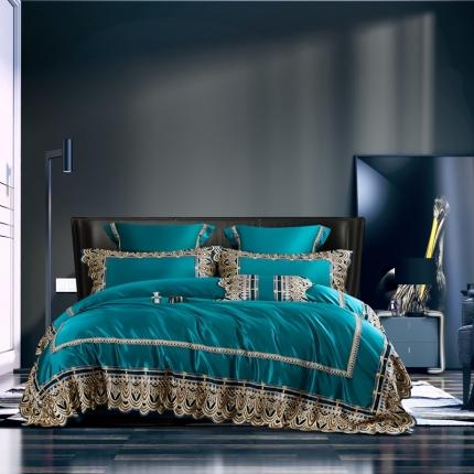 91家纺网 家纺一手货源 找家纺 缔缦 2023新款贝尔系列高端居家轻奢真丝棉四件套 贝尔-墨绿