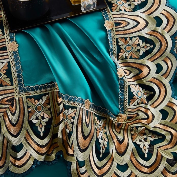 91家纺网 家纺一手货源 找家纺 缔缦 2023新款贝尔系列高端居家轻奢真丝棉四件套 贝尔-墨绿