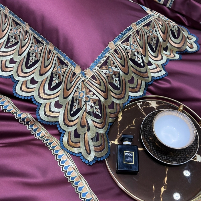 91家纺网 家纺一手货源 找家纺 缔缦 2023新款贝尔系列高端居家轻奢真丝棉四件套 贝尔-深紫