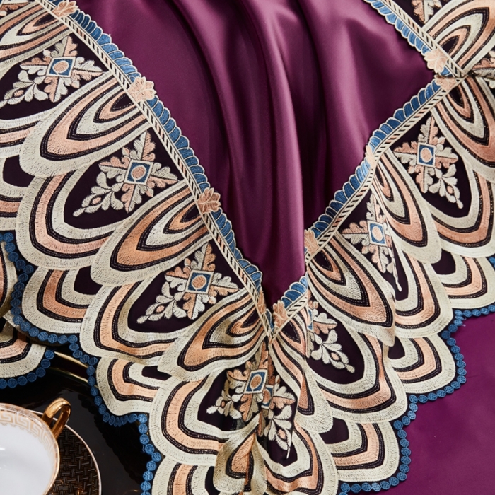 91家纺网 家纺一手货源 找家纺 缔缦 2023新款贝尔系列高端居家轻奢真丝棉四件套 贝尔-深紫