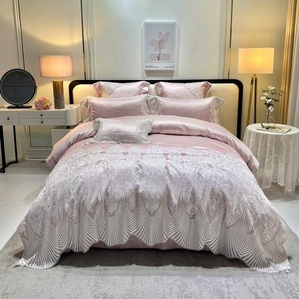 91家纺网 家纺一手货源 找家纺 缔缦 2023新款卡娜莎系列高端居家轻奢真丝棉四件套 卡娜莎-粉色