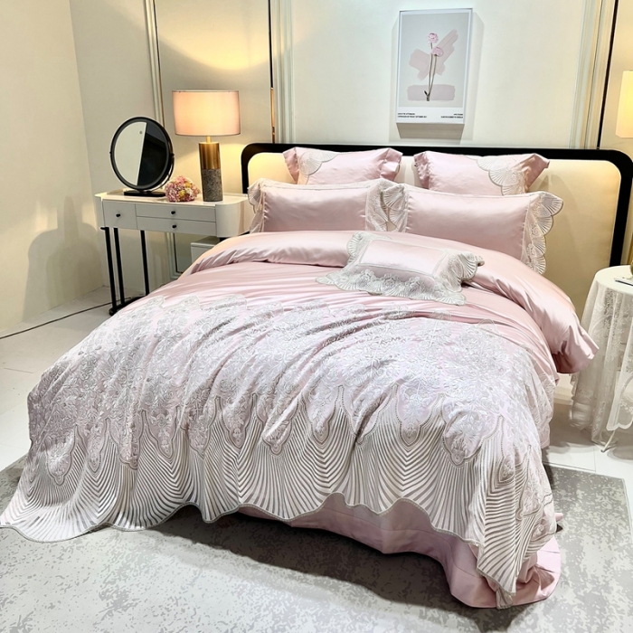 91家纺网 家纺一手货源 找家纺 缔缦 2023新款卡娜莎系列高端居家轻奢真丝棉四件套 卡娜莎-粉色