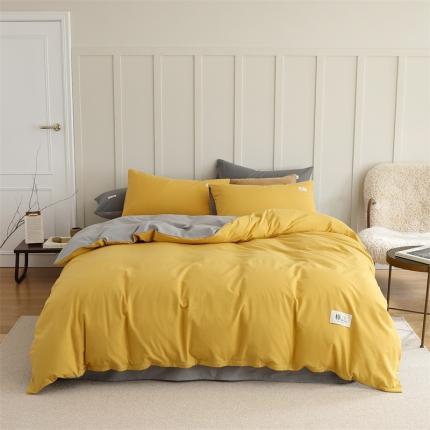 富瑞阁 2024新款全棉无印色拼系列四件套 姜黄-浅灰