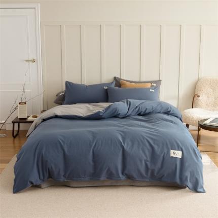 富瑞阁 2024新款全棉无印色拼系列四件套 牛仔蓝-浅灰