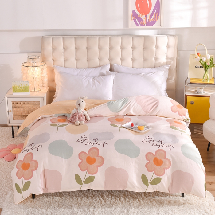 91家纺网 家纺一手货源 找家纺 美达2025全棉蕾丝小花边半夹棉床裙四件套 悠若花园