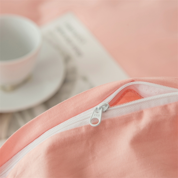 91家纺网 家纺一手货源 找家纺 富瑞阁 2024新款全棉无印条格系列四件套 初恋粉