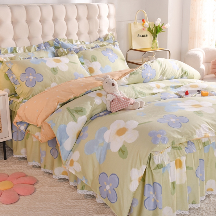 91家纺网 家纺一手货源 找家纺 美达2025全棉蕾丝小花边单层床裙全棉四件套 雅秀