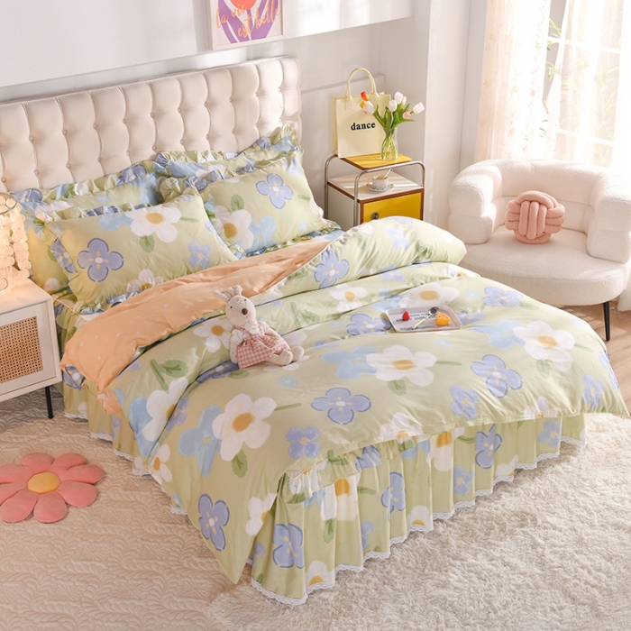 91家纺网 家纺一手货源 找家纺 美达2025全棉蕾丝小花边单层床裙全棉四件套 雅秀