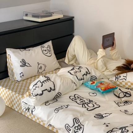 91家纺网 家纺一手货源 找家纺 六巷胡同 2023新款ins童趣系列卡通全棉四件套 动物世界