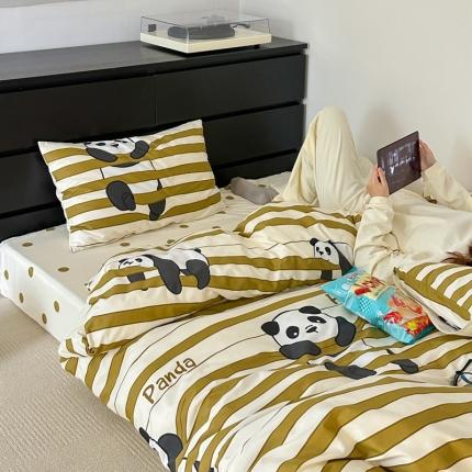 91家纺网 家纺一手货源 找家纺 六巷胡同 2023新款ins童趣系列卡通全棉四件套 萌萌大熊猫