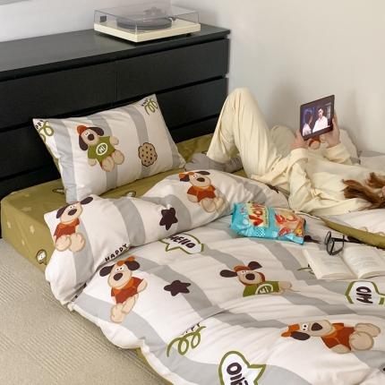 91家纺网 家纺一手货源 找家纺 六巷胡同 2023新款ins童趣系列卡通全棉四件套 曲奇汪星人