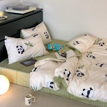 91家纺网 家纺一手货源 找家纺 六巷胡同 2023新款ins童趣系列卡通全棉四件套 熊猫蹲蹲