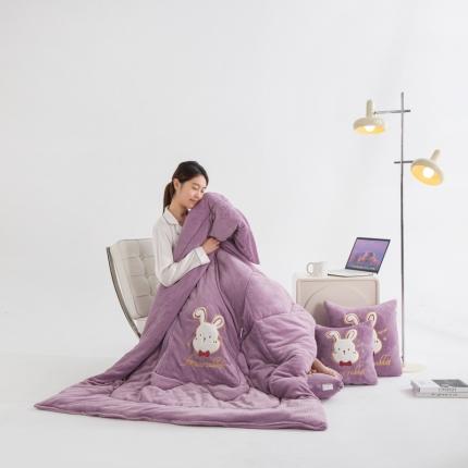 雷娜 2023新款加厚牛奶绒华夫格抱富兔系列抱枕被 薰衣草紫色