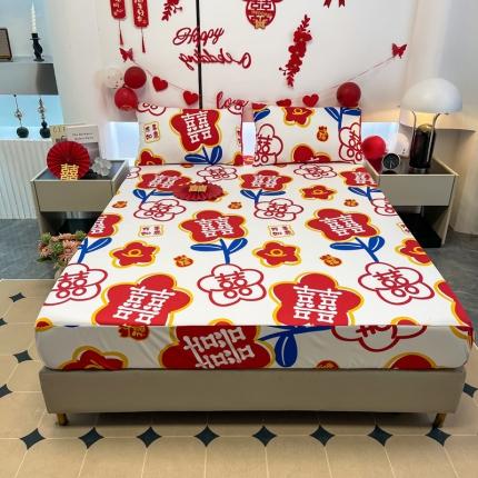 宏源 2023年新款大红时尚磨毛婚庆单床笠 佳偶