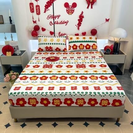 宏源 2023年新款大红时尚磨毛婚庆单床笠 挚爱