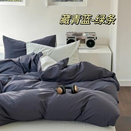 91家纺网 家纺一手货源 找家纺 （总）六巷胡同 2023新款韩系博主风条纹双拼水洗棉四件套-发现系列