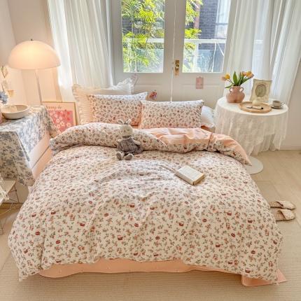 91家纺网 家纺一手货源 找家纺 优彩 2023新款全棉13372花卉系列四件套-全棉小碎花花型 野餐兔