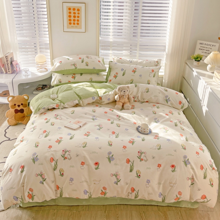 91家纺网 家纺一手货源 找家纺 乐童  2024新款13372全棉爆款四件套 花园小猫