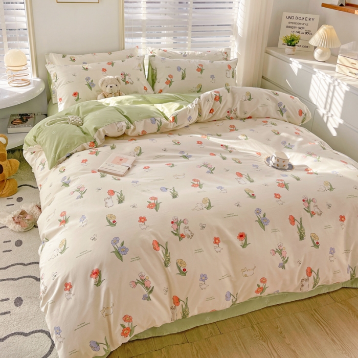 91家纺网 家纺一手货源 找家纺 乐童  2024新款13372全棉爆款四件套 花园小猫