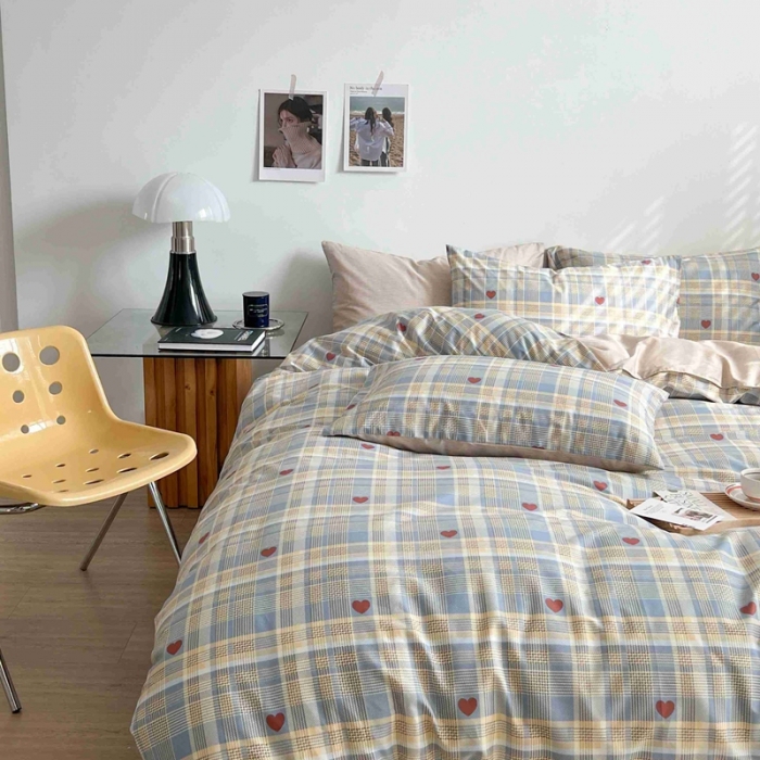 91家纺网 家纺一手货源 找家纺 乐童  2024新款13372全棉爆款四件套 律动（蓝）