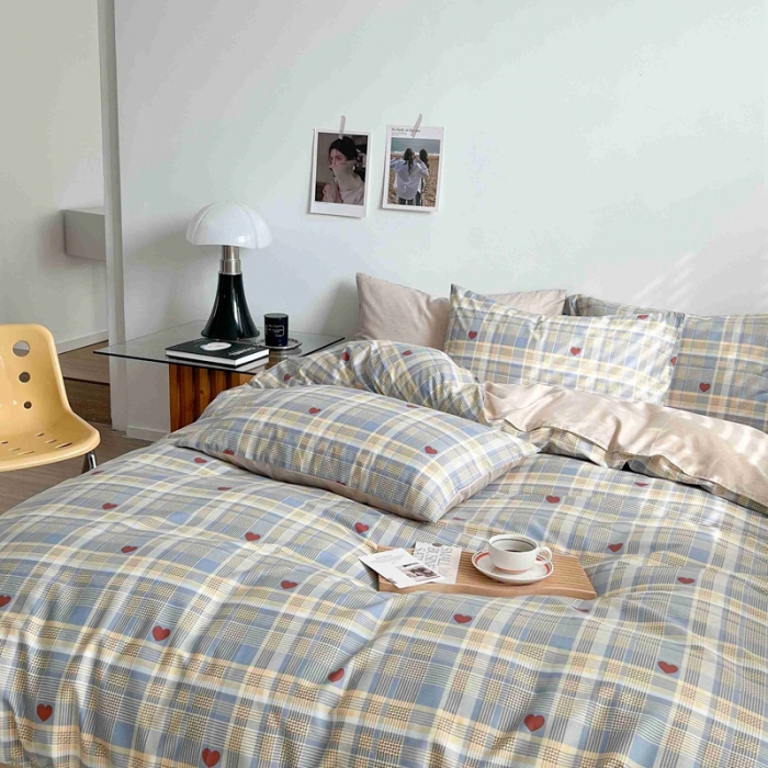 91家纺网 家纺一手货源 找家纺 乐童  2024新款13372全棉爆款四件套 律动（蓝）