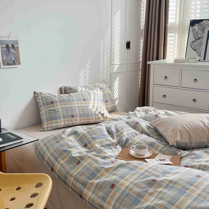 91家纺网 家纺一手货源 找家纺 乐童  2024新款13372全棉爆款四件套 律动（蓝）