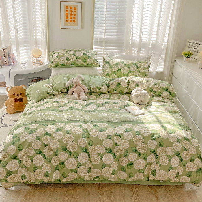 91家纺网 家纺一手货源 找家纺 乐童  2024新款13372全棉爆款四件套 绿野香踪