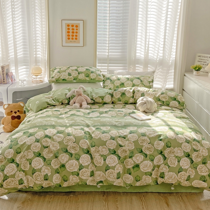 91家纺网 家纺一手货源 找家纺 乐童  2024新款13372全棉爆款四件套 绿野香踪