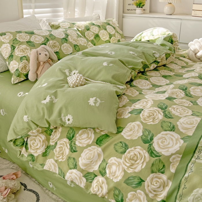 91家纺网 家纺一手货源 找家纺 乐童  2024新款13372全棉爆款四件套 绿野香踪