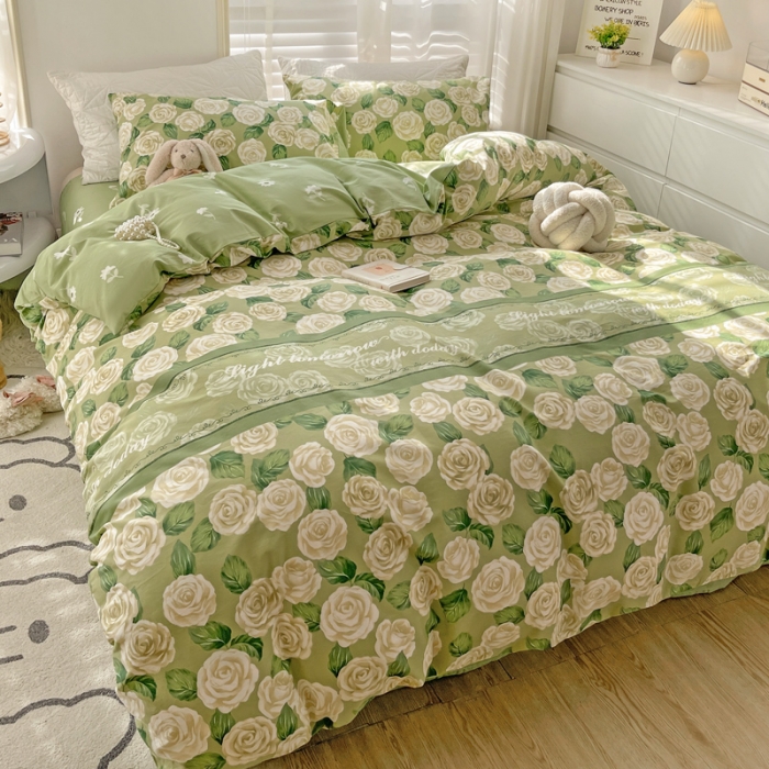 91家纺网 家纺一手货源 找家纺 乐童  2024新款13372全棉爆款四件套 绿野香踪