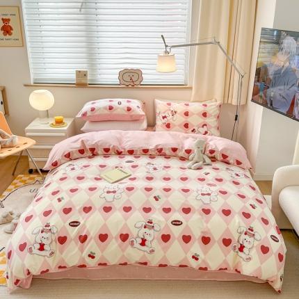 优彩 2023新款13372全棉小清新卡通系列四件套 爱心兔