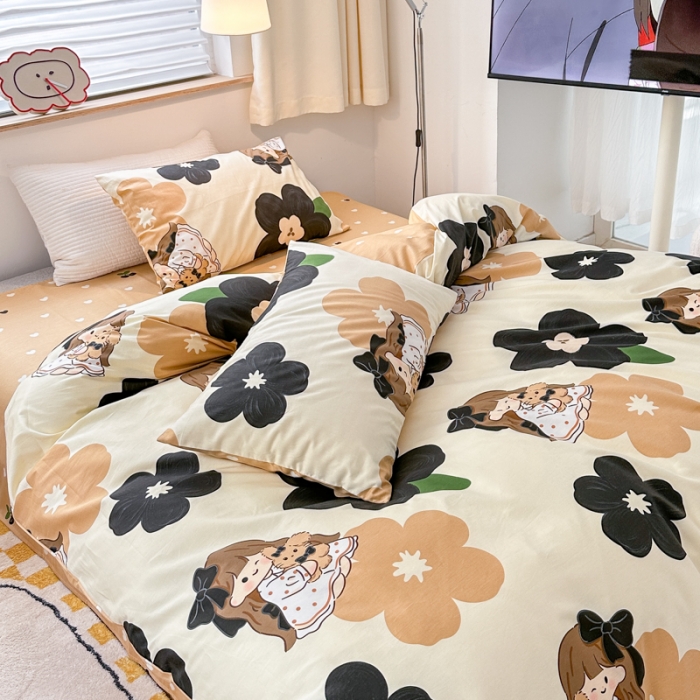 91家纺网 家纺一手货源 找家纺 优彩 2023新款13372全棉小清新卡通系列四件套 安娜