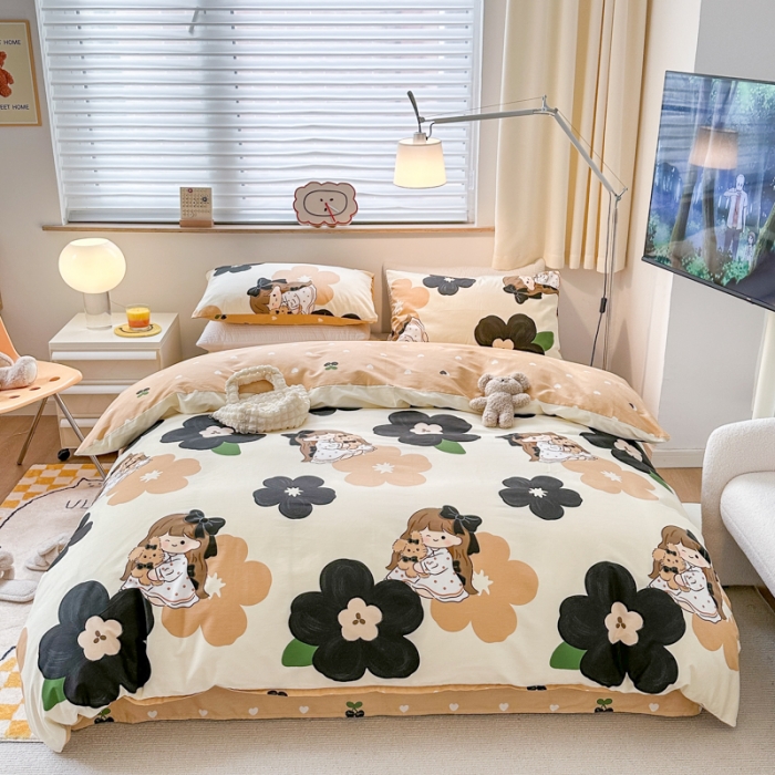 91家纺网 家纺一手货源 找家纺 优彩 2023新款13372全棉小清新卡通系列四件套 安娜