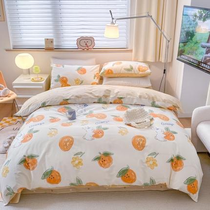 优彩 2023新款13372全棉小清新卡通系列四件套 桔子小兔
