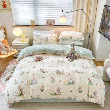 优彩 2023新款13372全棉小清新卡通系列四件套 逃家小兔