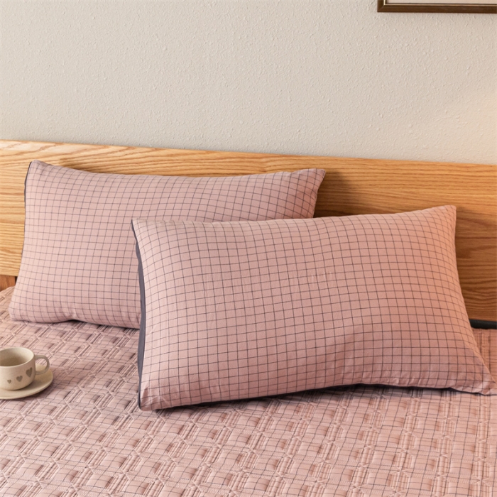 91家纺网 家纺一手货源 找家纺 蓝巢 2023新款全棉水洗棉大豆夹棉床笠 摩卡丁香粉格