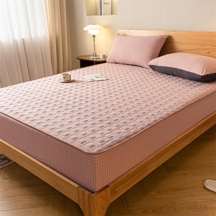 91家纺网 家纺一手货源 找家纺 蓝巢 2023新款全棉水洗棉大豆夹棉床笠 摩卡丁香粉格